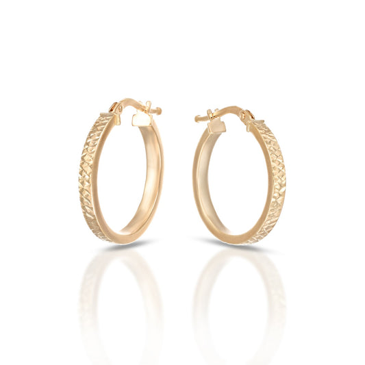 Orecchini a Cerchio Dana Flat Oro Giallo 9 Kt Diamantati
