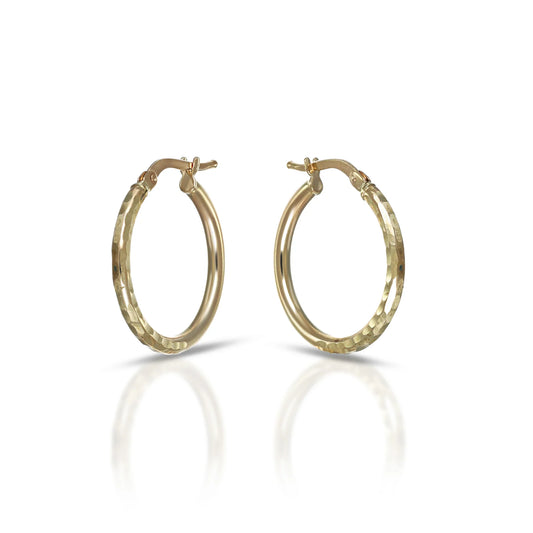 Orecchini Dana Dual Boccole Oro Giallo 9 Kt canna 2 Mm. mezza Circonferenza Lavorazione Diamantata