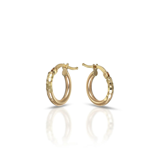 Orecchini Boccole Dana Dual Oro Giallo 9 Kt canna 2 Mm. Mezza Circonferenza Con Lavorazione Diamantata