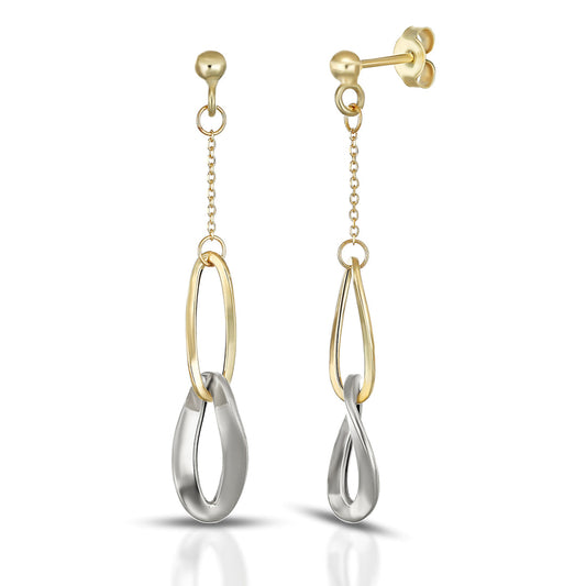 Orecchini Pendenti Dana Radia Bicolore Oro Giallo/Oro Bianco 9 Kt Ovali Lucidi a Scalare