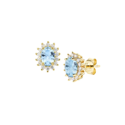 Orecchini Lobo Amen Lady Royal Mini Argento Dorato Zircone Ovale Acquamarina Contornato