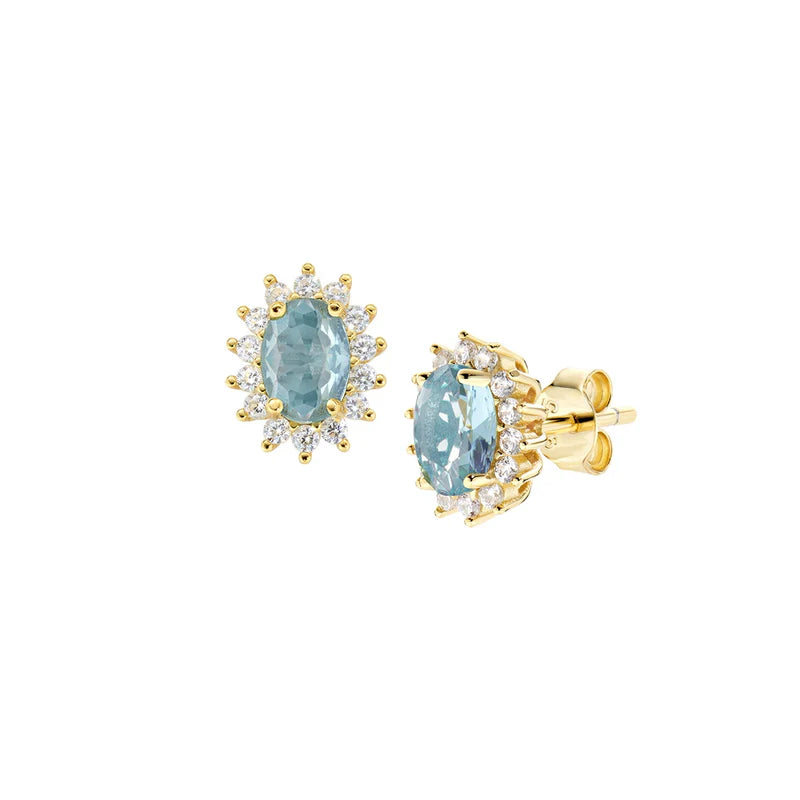 Orecchini Lobo Amen Lady Royal Mini Argento Dorato Zircone Ovale Blu London Contornato
