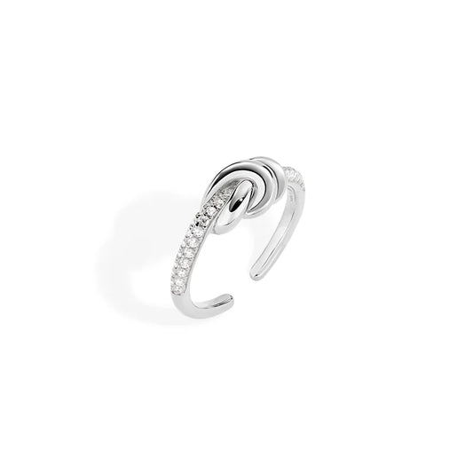 Anello Amen Nodo D'Amore Aperto Sotto Ottone Pvd Oro Bianco e Cristalli - Misura 16