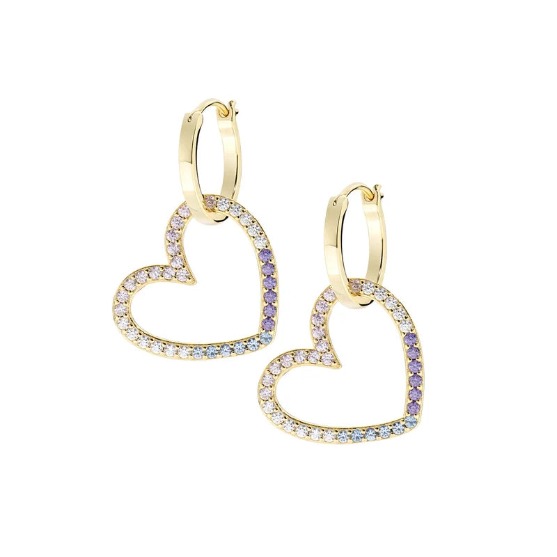 Set Collana + Orecchini Amen Cuori Ottone Pvd Oro Placcato 18 Kt Cristalli Rainbow