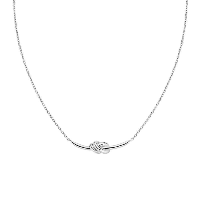 Collana Amen Nodo D'Amore Ottone Pvd Oro Bianco Nodo Centrale