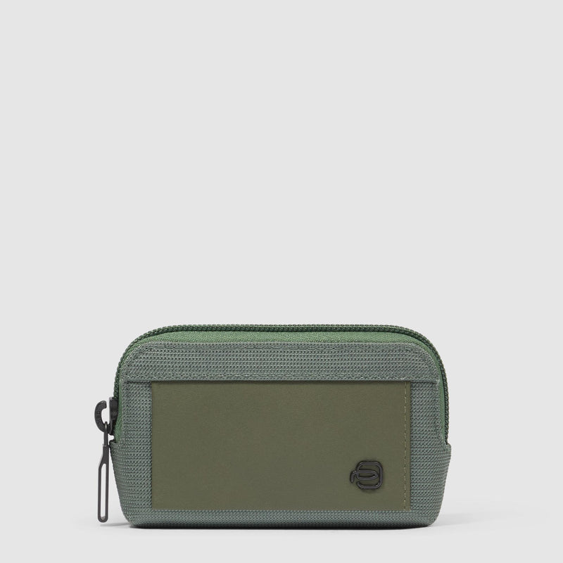 Portachiavi Piquadro Astuccio Tessuto Con Inserto Pelle Verde