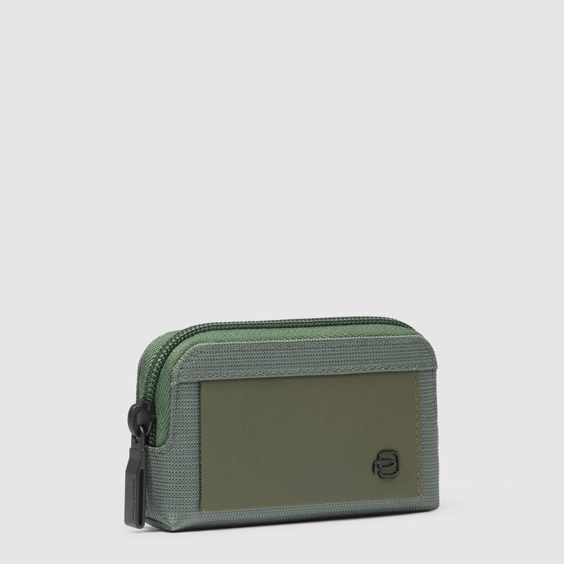 Portachiavi Piquadro Astuccio Tessuto Con Inserto Pelle Verde