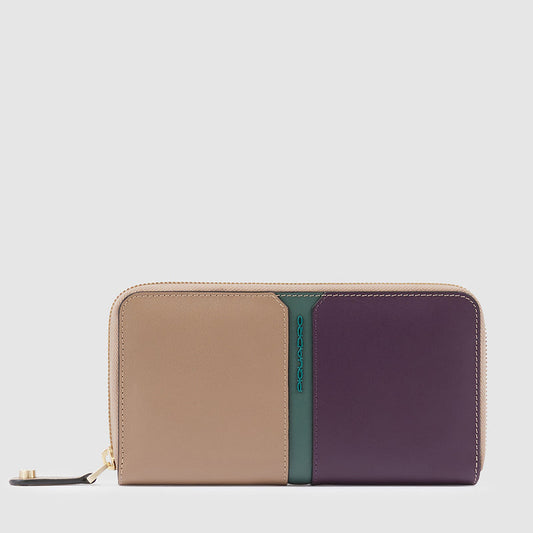 Portafogli Piquadro Portafoglio Donna In Pelle Color Tortora Viola Verde