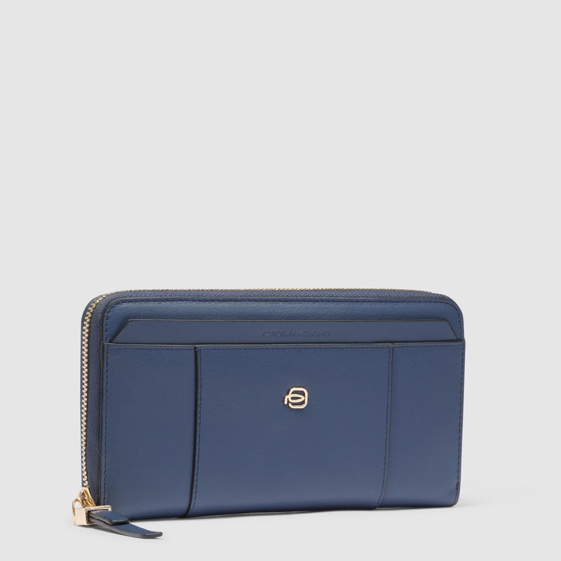 Portafoglio Piquadro Donna Quattro Soffietti Pelle Blu Navy