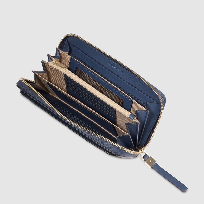 Portafoglio Piquadro Donna Quattro Soffietti Pelle Blu Navy
