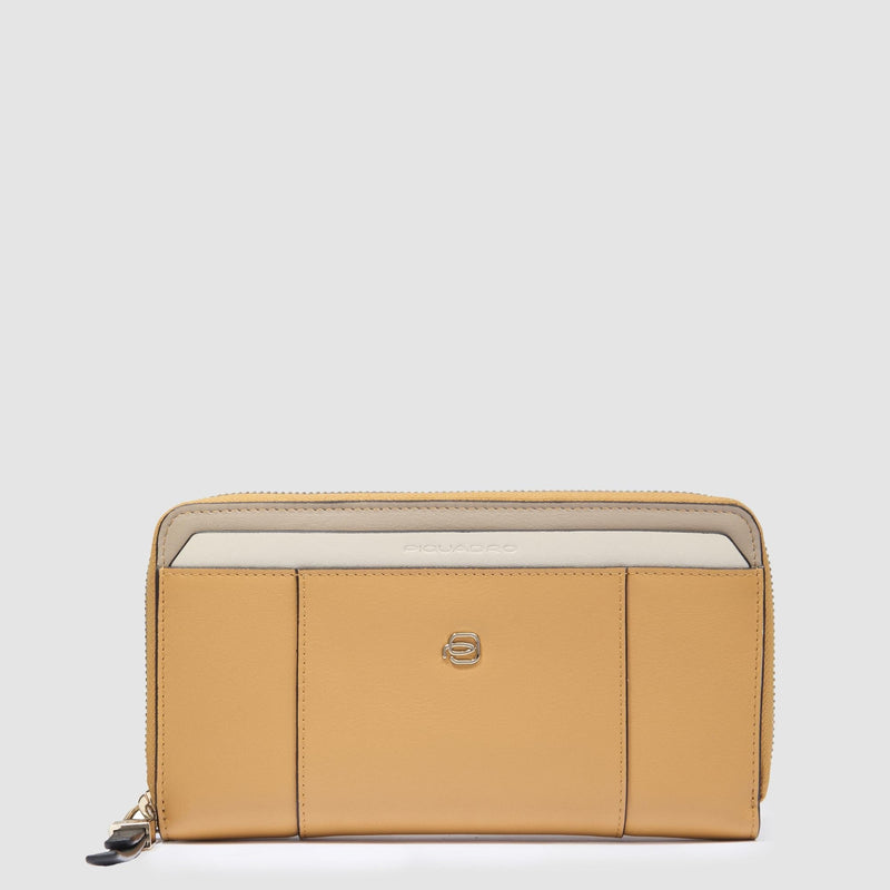 Portafogli Piquadro Portafoglio Donna Quattro Soffietti Chiuso Zip Pelle Gialla Beige