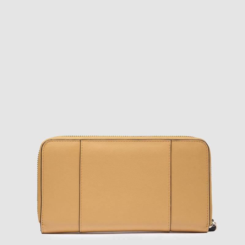Portafogli Piquadro Portafoglio Donna Quattro Soffietti Chiuso Zip Pelle Gialla Beige