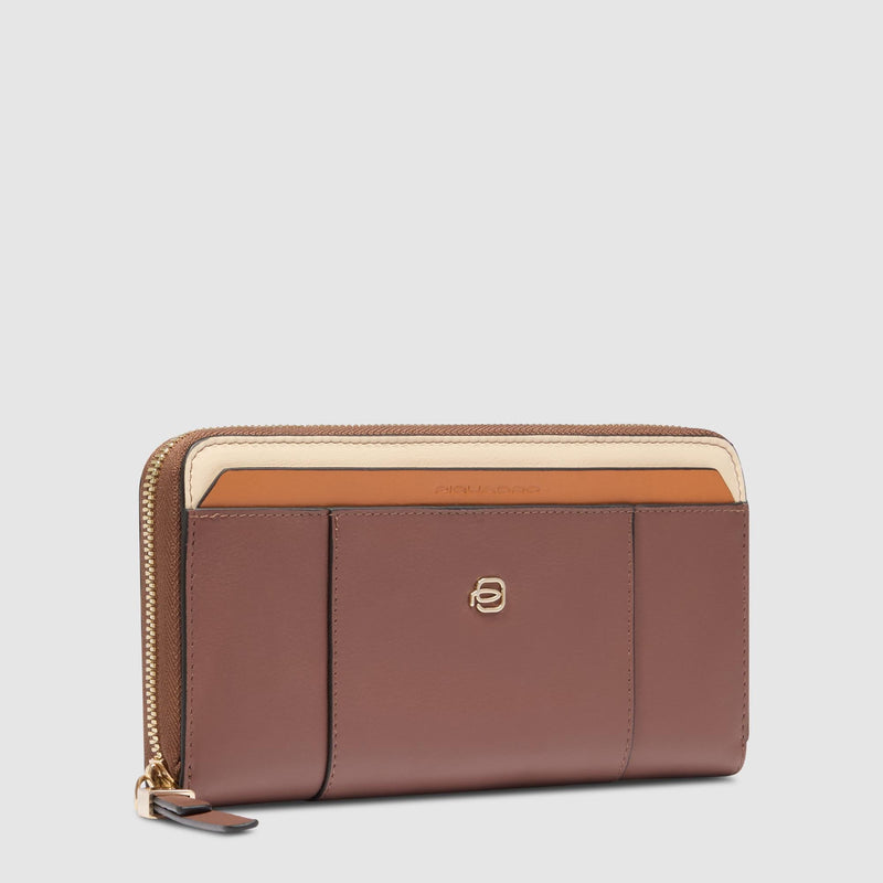 Portafoglio Piquadro Donna Quattro Soffietti Pelle Marrone/Beige