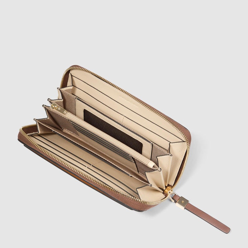 Portafoglio Piquadro Donna Quattro Soffietti Pelle Marrone/Beige