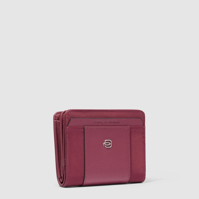 Portafoglio Piquadro Donna Portamonete Portadocumenti Tessuto Inserti Pelle Nera