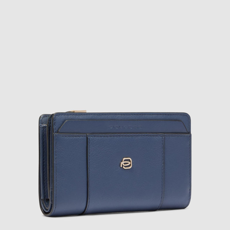 Portafoglio Piquadro Donna Portamonete Portadocumenti Pelle Blu Navy