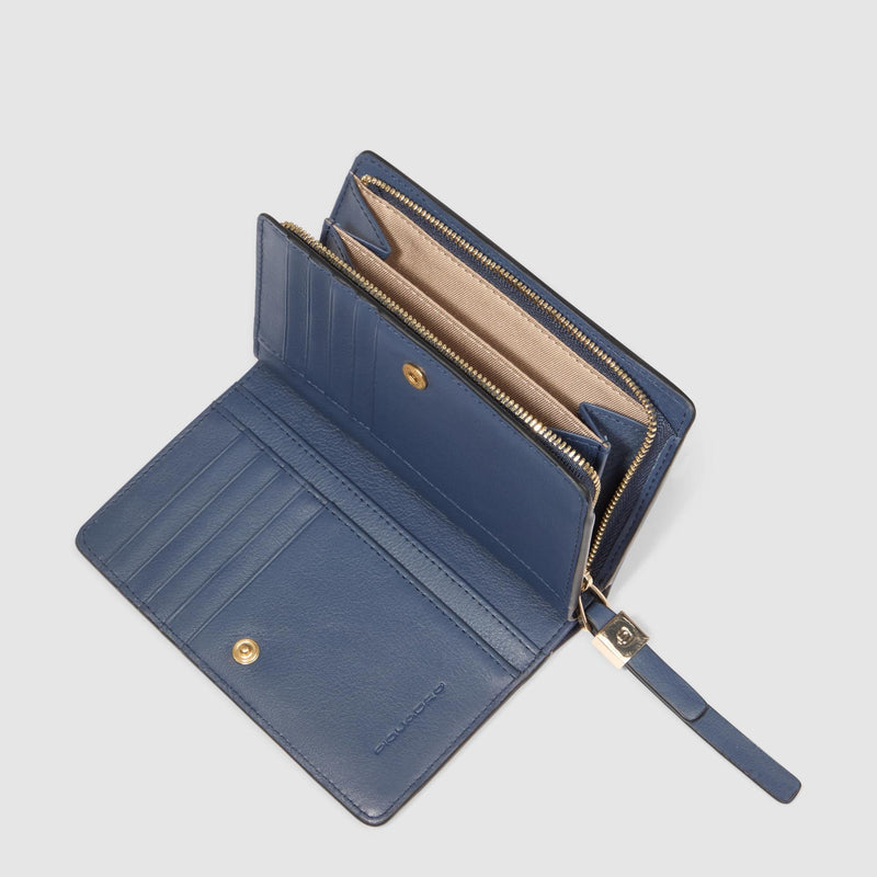Portafoglio Piquadro Donna Portamonete Portadocumenti Pelle Blu Navy