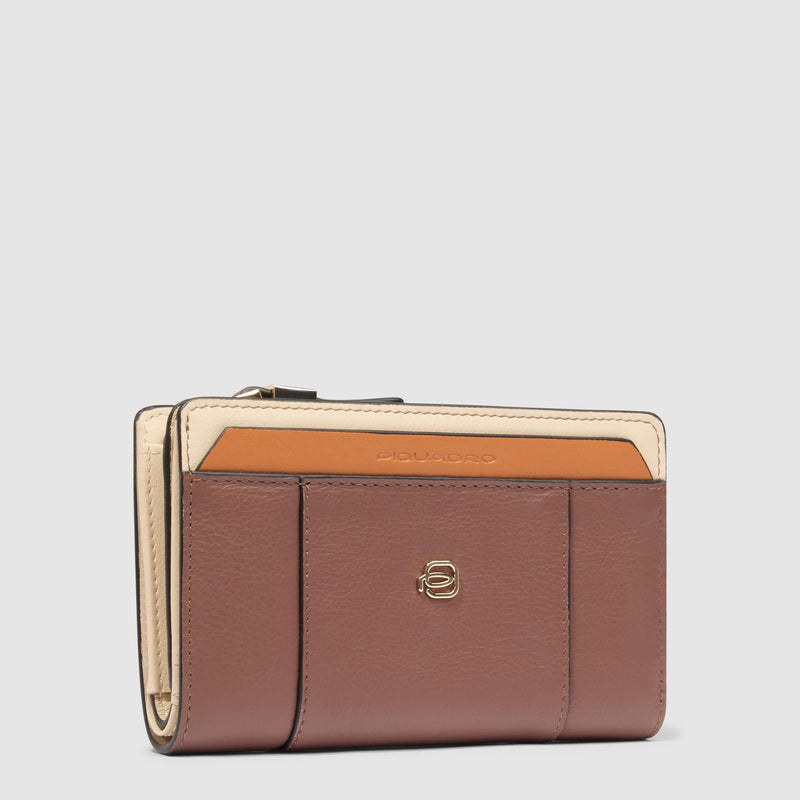 Portafoglio Piquadro Donna Portamonete Portadocumenti Pelle Marrone/Beige