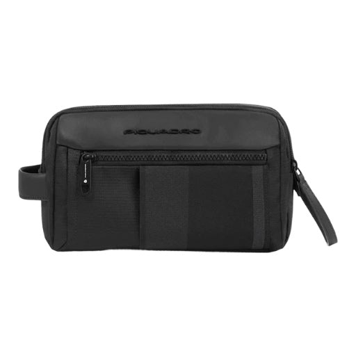 Beauty Piquadro Case In Tessuto Nero Inserti Pelle Nera