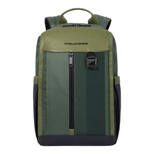 Zaini Piquadro Zaino Porta Pc Ipad In Tessuto Verde Inserti Pelle