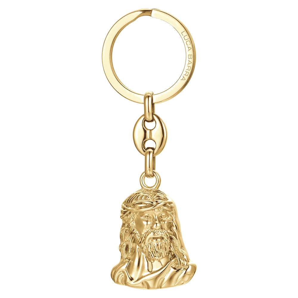 Portachiavi Luca Barra Pvd Oro Con Volto Del Cristo