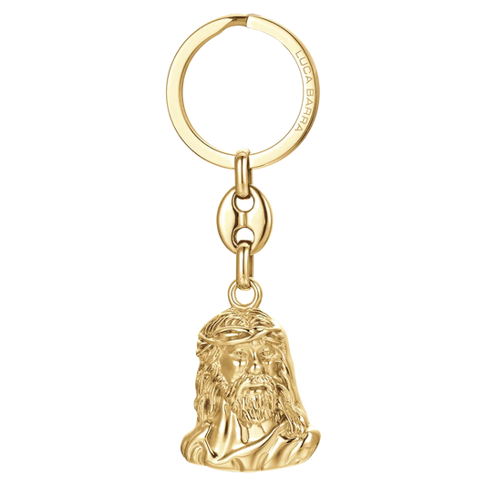 Portachiavi Luca Barra Pvd Oro Con Volto Del Cristo