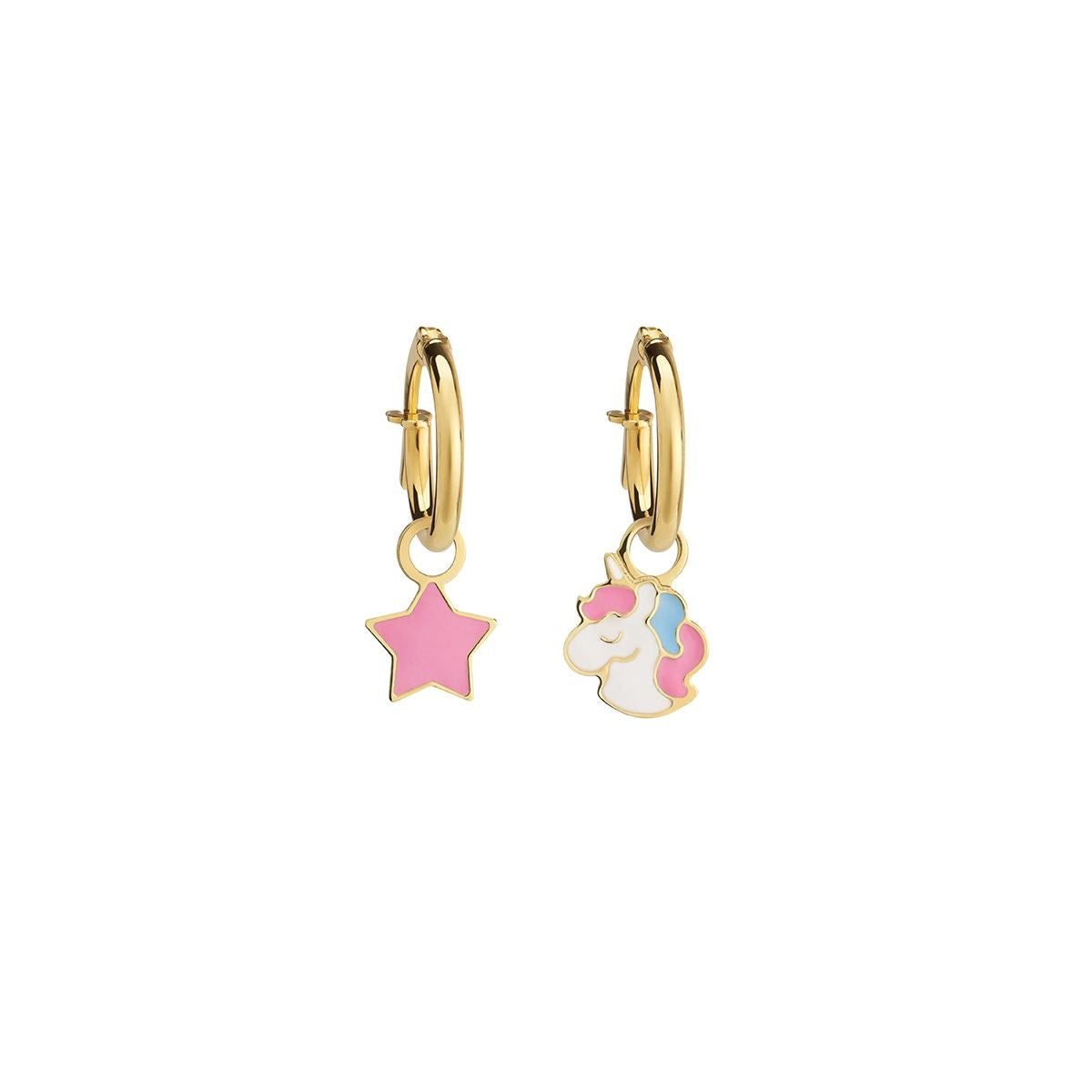 Orecchini Lobo Lebebé Prime Gioie Toys Oro Giallo 9 Kt Unicorno e Stellina Multicolor