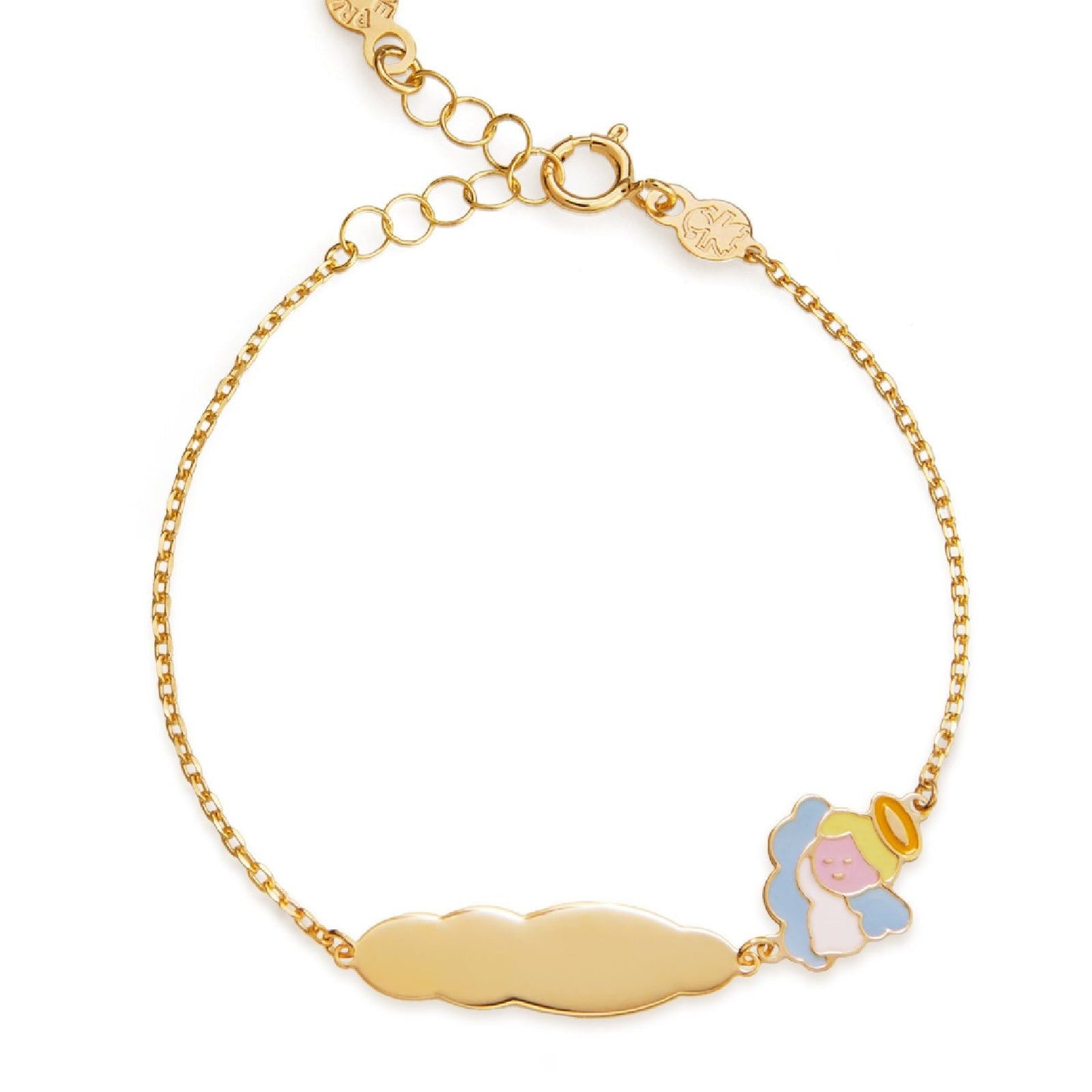 Bracciale leBebé PrimeGioie Proteggimi Oro 9 Kt Angelo Smalto Multicolor Targhetta Nuvola