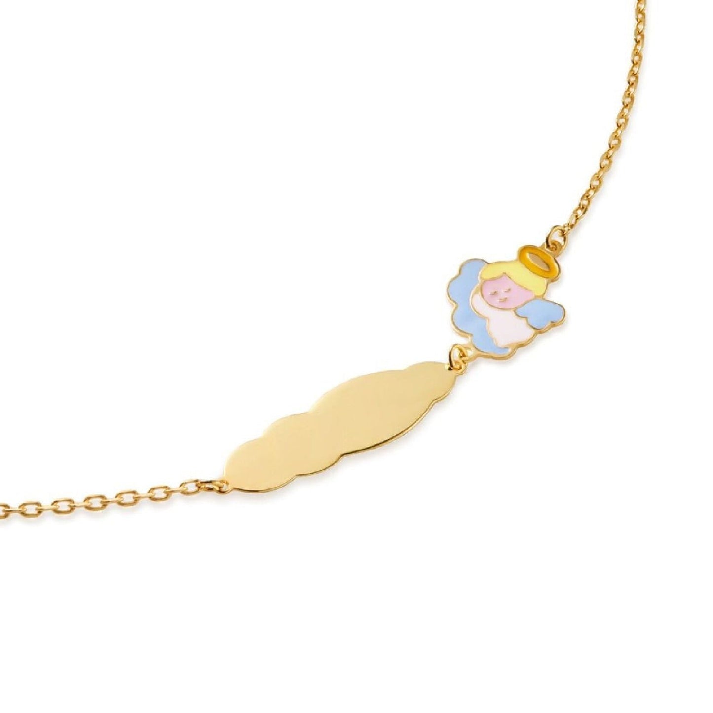 Bracciale leBebé PrimeGioie Proteggimi Oro 9 Kt Angelo Smalto Multicolor Targhetta Nuvola