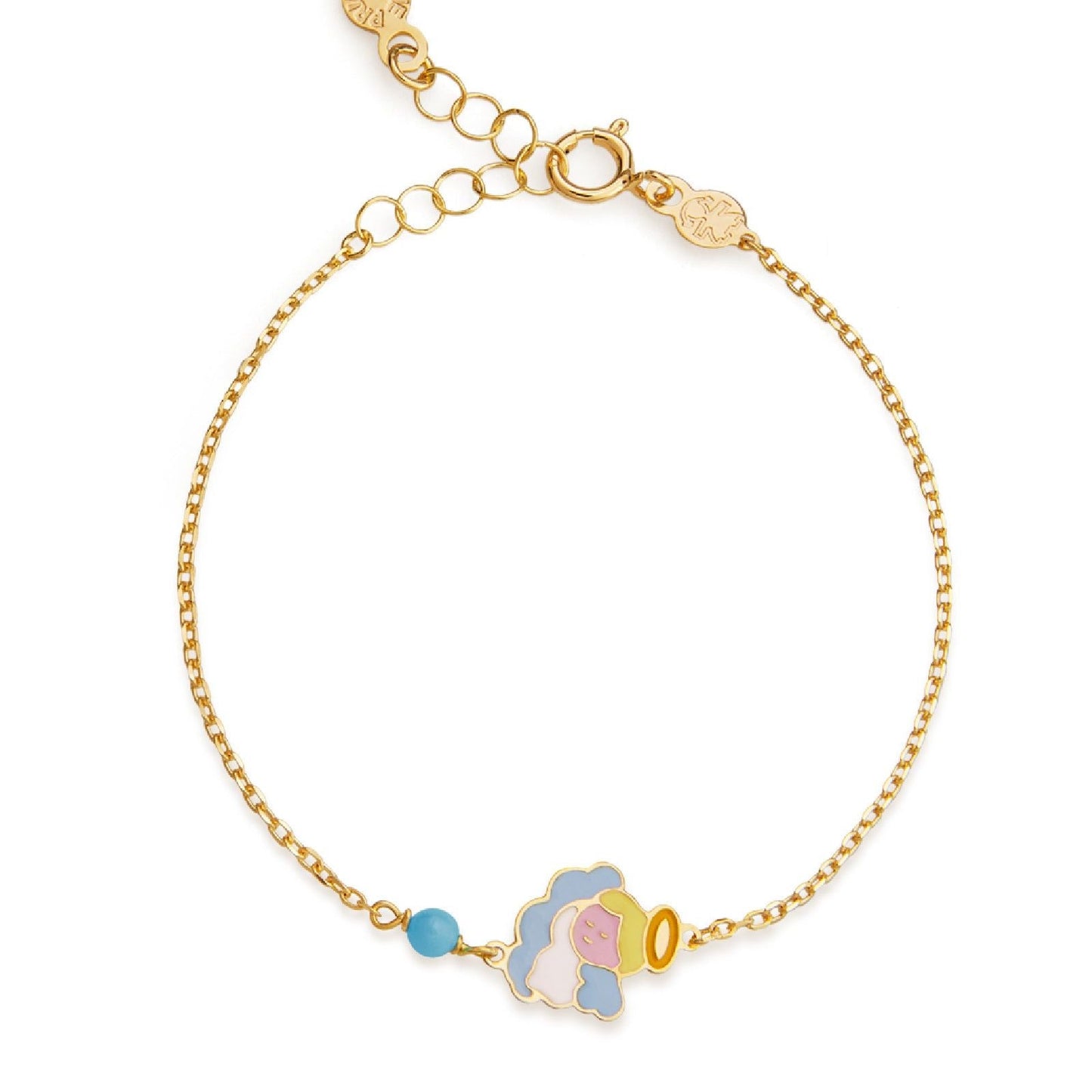 Bracciale LeBebé PrimeGioie Proteggimi Oro 9 Kt Angelo Smalto Multicolor Sfera Turchese