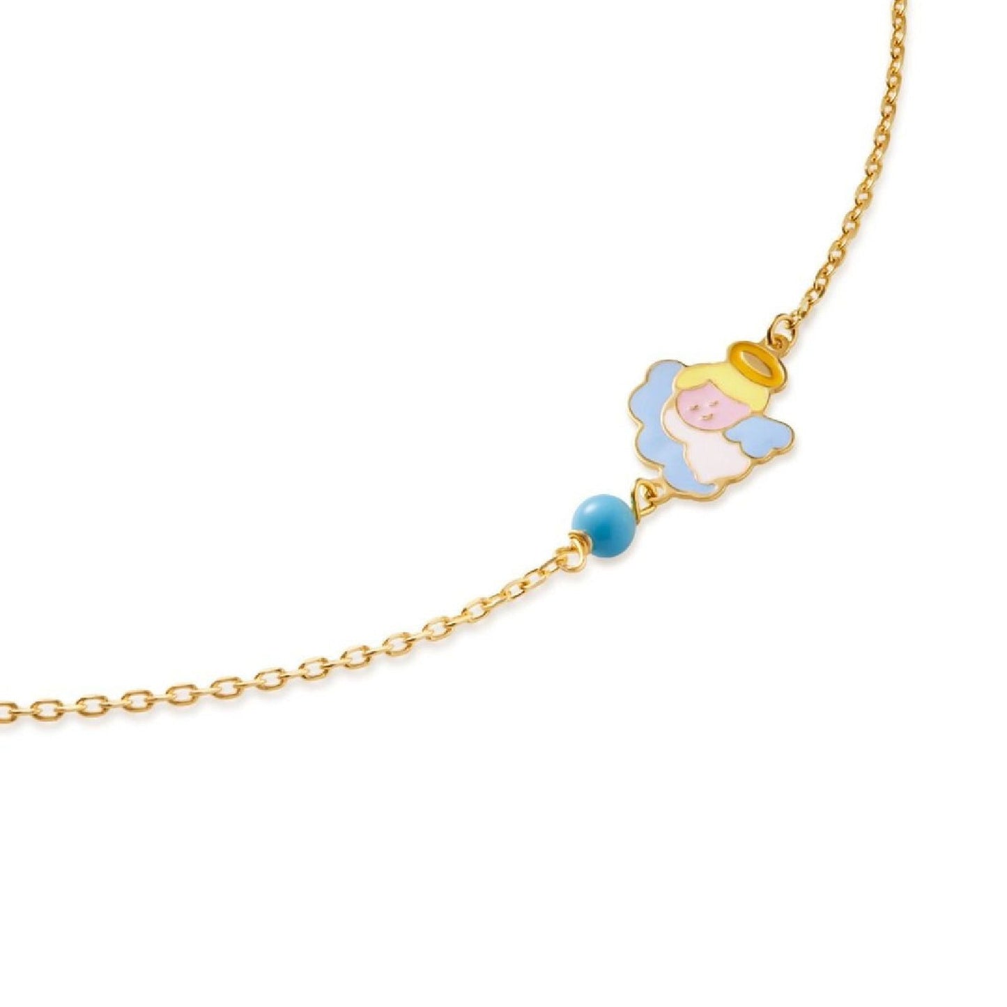 Bracciale LeBebé PrimeGioie Proteggimi Oro 9 Kt Angelo Smalto Multicolor Sfera Turchese