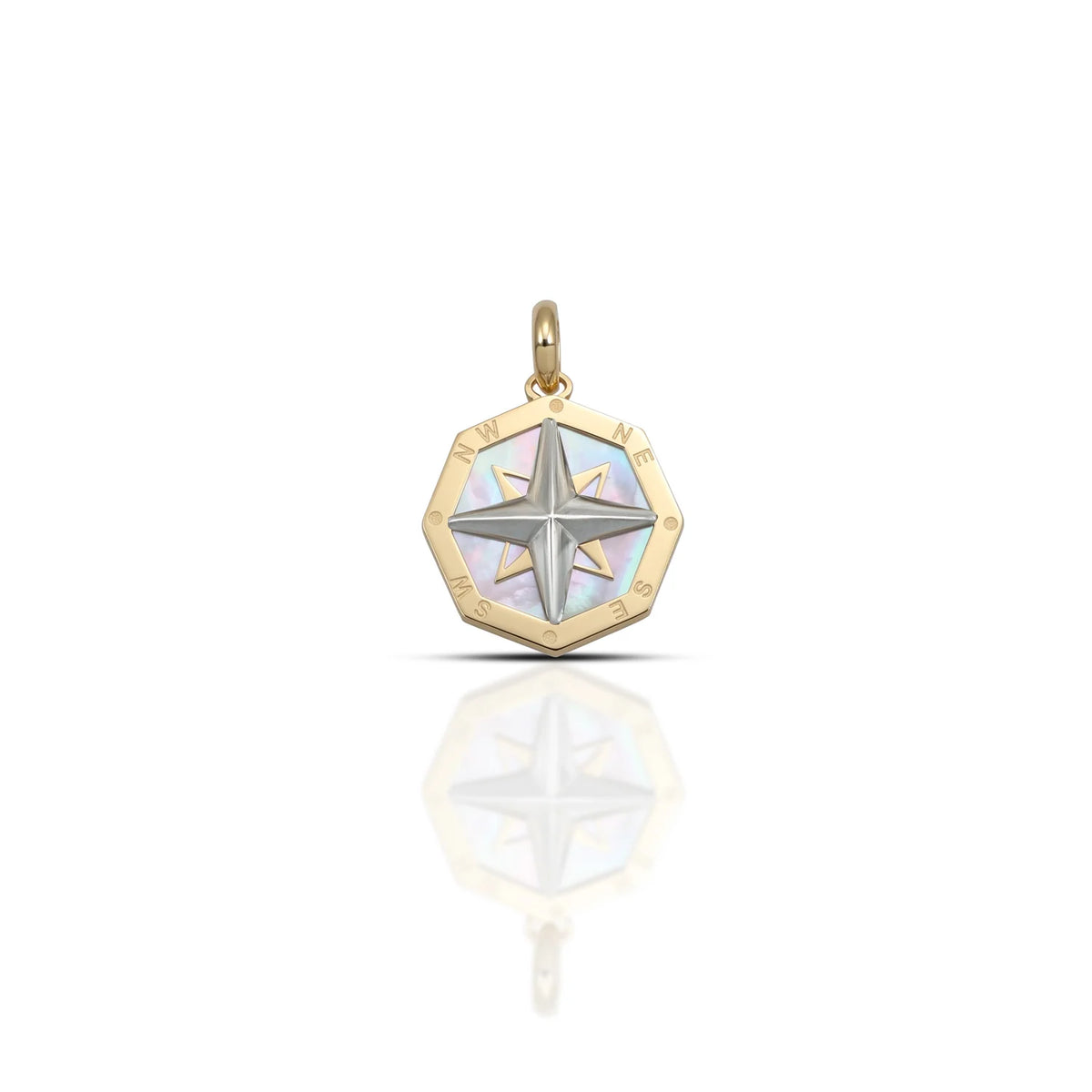 Ciondolo Dana Meridian Ottagonale Oro Giallo 9 Kt con Madreperla E Rosa Dei Venti Oro Bianco