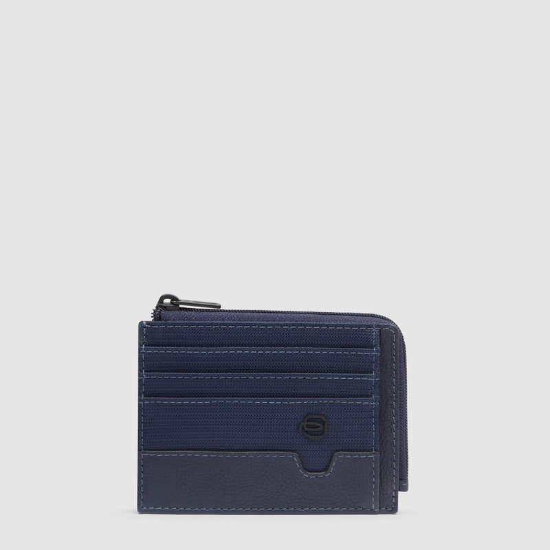 Portacarte Credito Piquadro Tascabile Portamonete Tessuto Inserti Pelle Blu