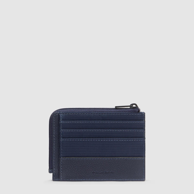 Portacarte Credito Piquadro Tascabile Portamonete Tessuto Inserti Pelle Blu