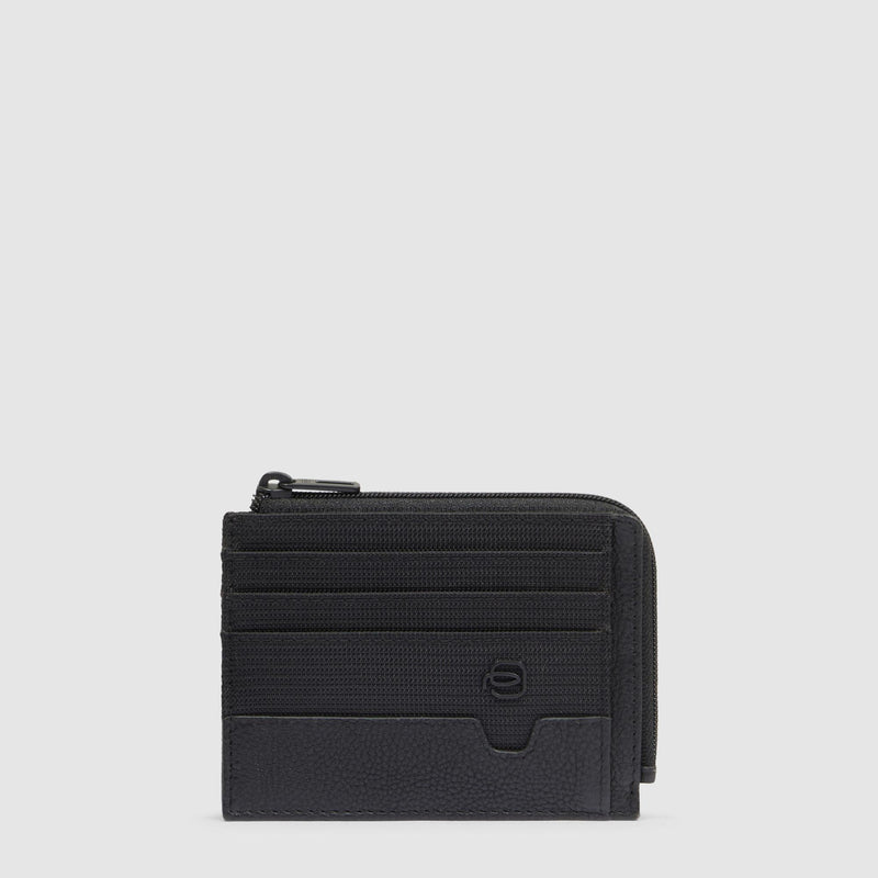 Portacarte Credito Piquadro Tascabile Portamonete Tessuto Inserti Pelle Nera
