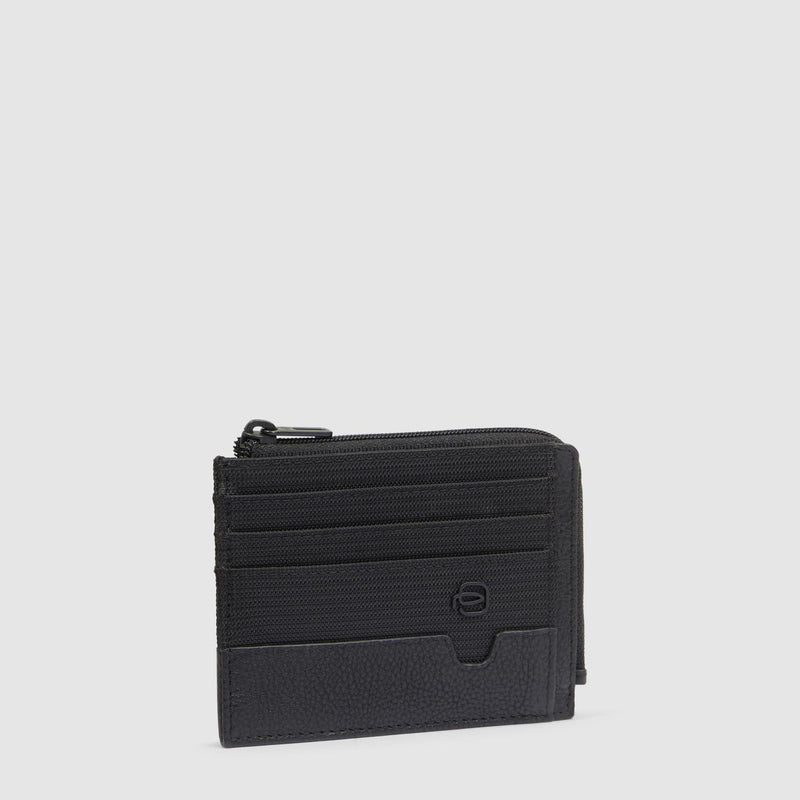 Portacarte Credito Piquadro Tascabile Portamonete Tessuto Inserti Pelle Nera