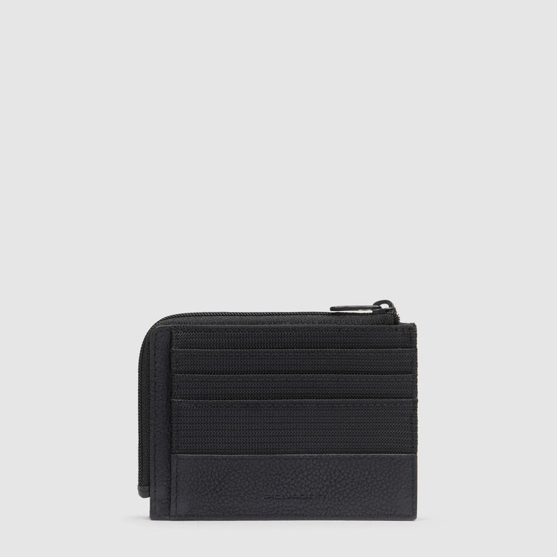 Portacarte Credito Piquadro Tascabile Portamonete Tessuto Inserti Pelle Nera