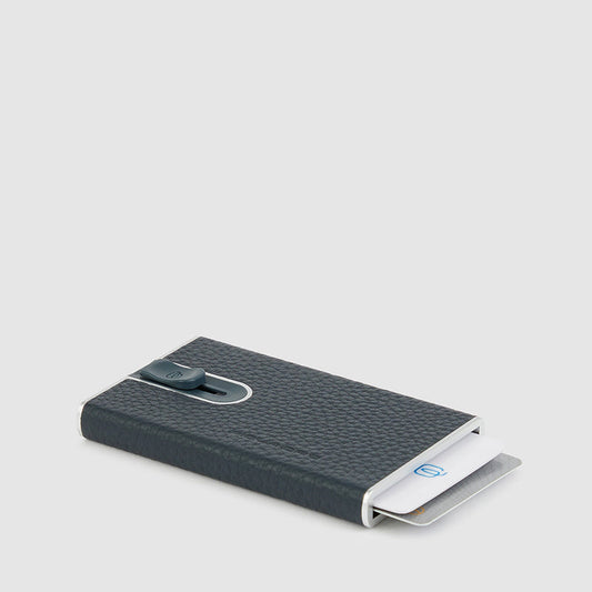 Portacarte Di Credito Piquadro Verticale Rigido Con Sliding System In Pelle Blu