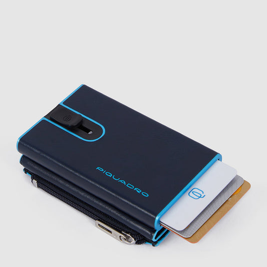 Portacarte Di Credito Piquadro Rigido Sliding System Porta Banconote E Portamonete In Pelle Blu