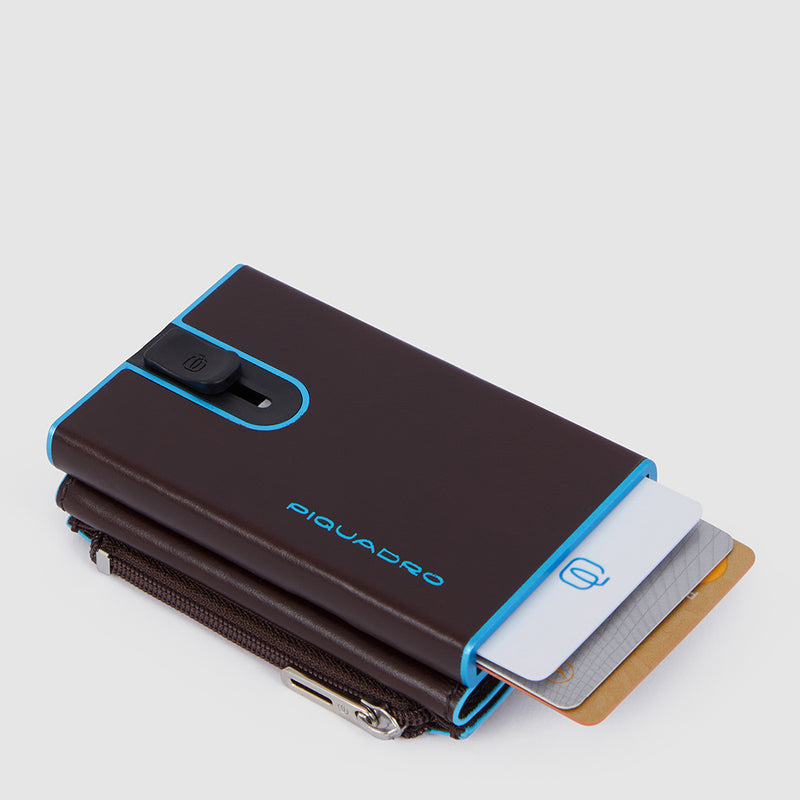 Portacarte Di Credito Piquadro Rigido Sliding System Porta Banconote E Portamonete In Pelle Mogano