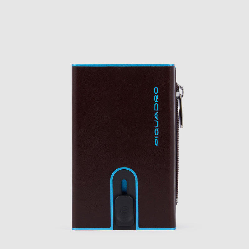 Portacarte Di Credito Piquadro Rigido Sliding System Porta Banconote E Portamonete In Pelle Mogano