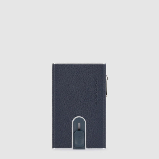 Portacarte Di Credito Piquadro Porta Carte Sliding System Banconote Monete In Pelle Blu