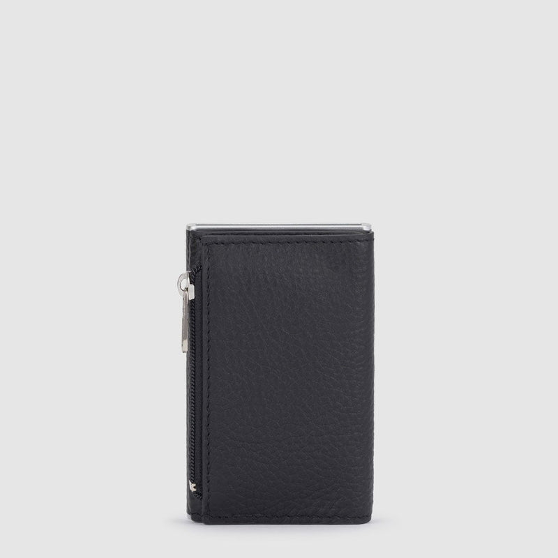 Portacarte Di Credito Piquadro Carte Sliding System Banconote Monete In Pelle Nera