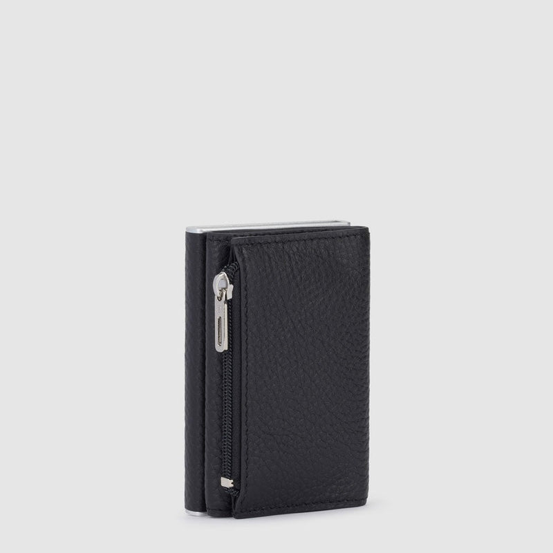 Portacarte Di Credito Piquadro Carte Sliding System Banconote Monete In Pelle Nera