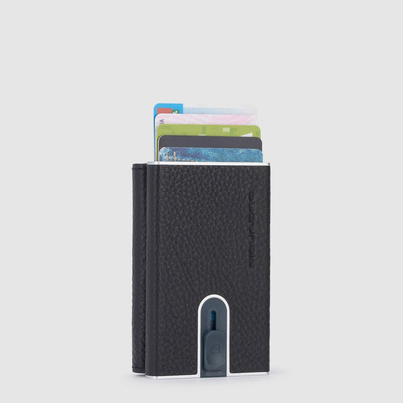 Portacarte Di Credito Piquadro Carte Sliding System Banconote Monete In Pelle Nera