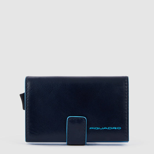 Portacarte Di Credito Piquadro Sliding System Porta Banconote Dettagli Blu In Pelle Blu