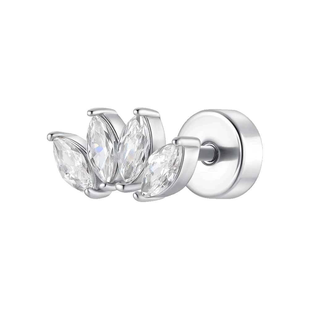 Piercing Luca Barra Acciaio 4 Foglioline Cristalli