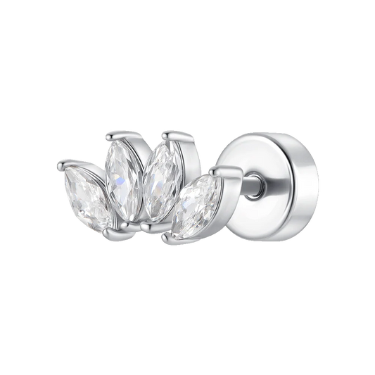 Piercing Luca Barra Acciaio 4 Foglioline Cristalli