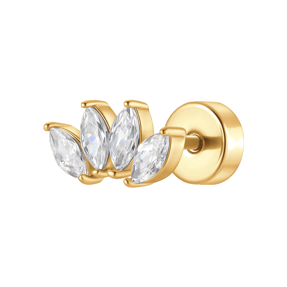 Piercing Luca Barra Pvd Oro 4 Foglioline Cristalli