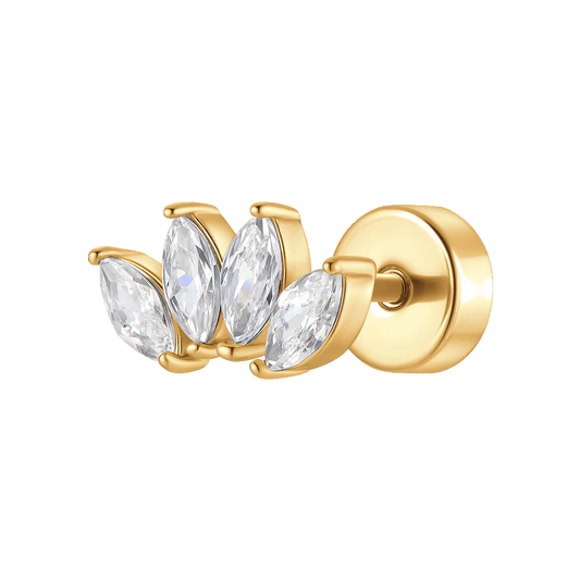 Piercing Luca Barra Pvd Oro 4 Foglioline Cristalli